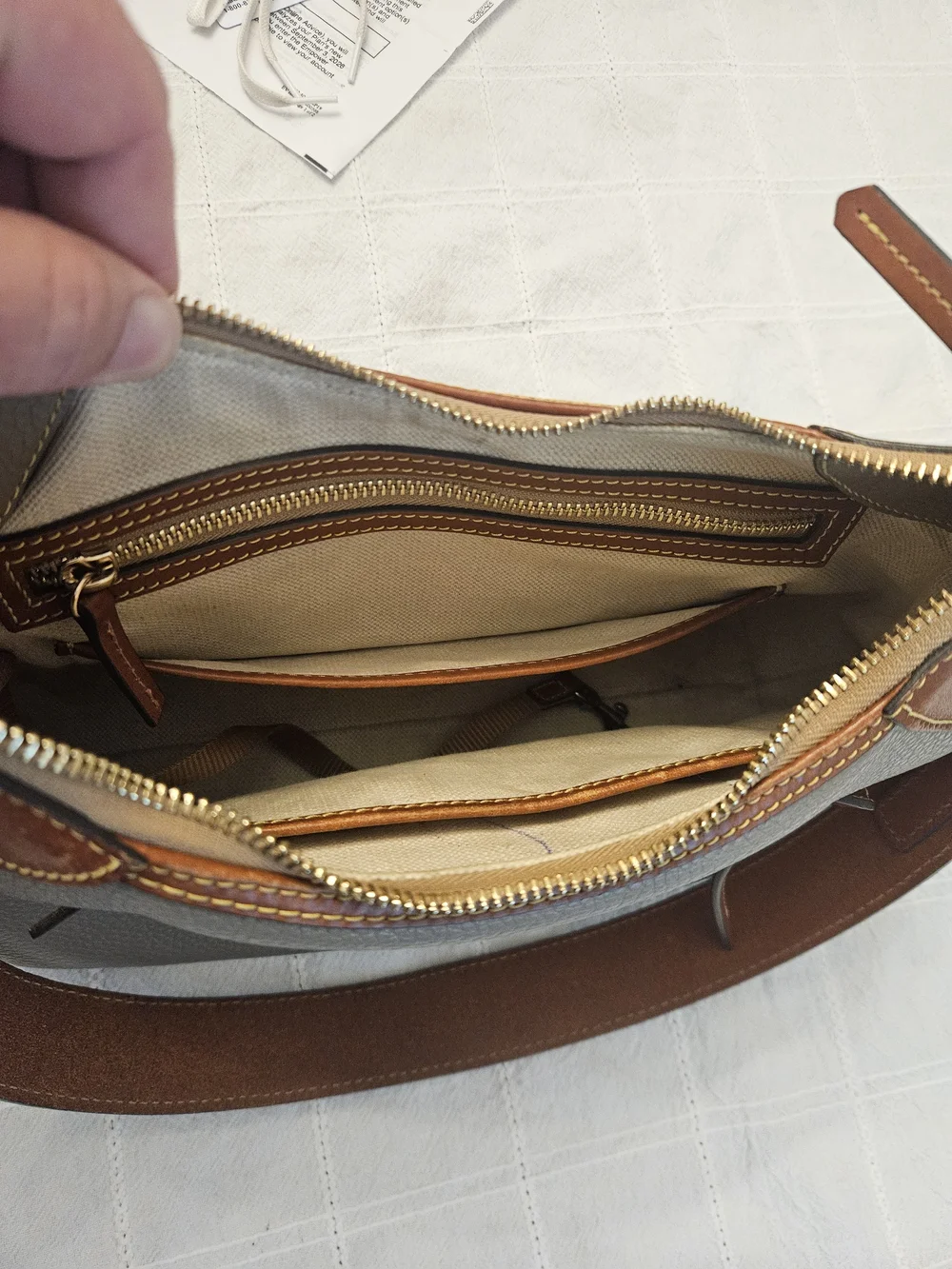Dooney & Bourke Taupe Hobo with Tan Trim